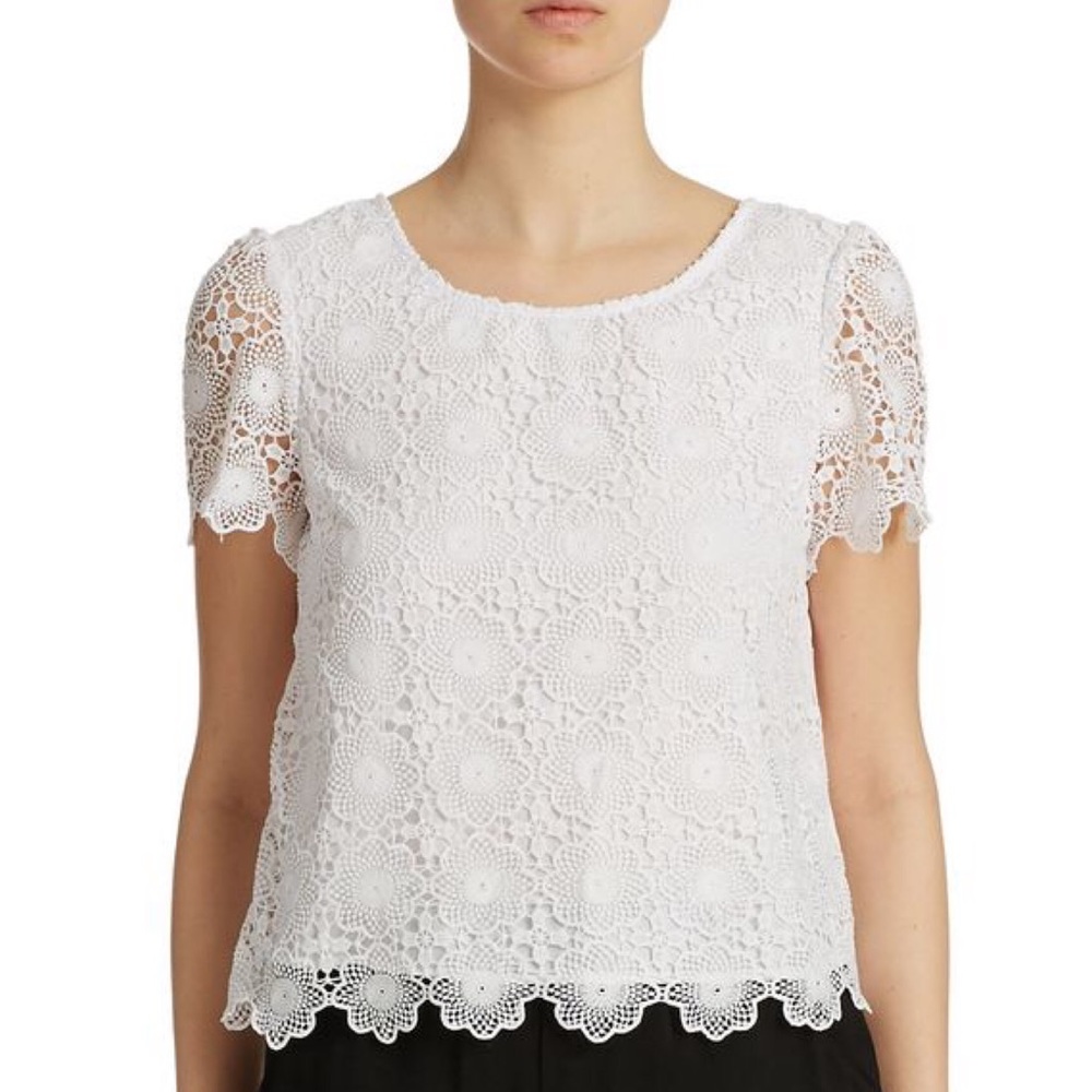 KENSIE White Floral Lace Overlay Top NWT M